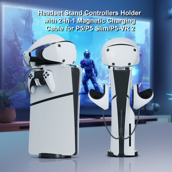 PS5/PS5 Slim Laddningsfäste för VR2/DualSense Kontroller