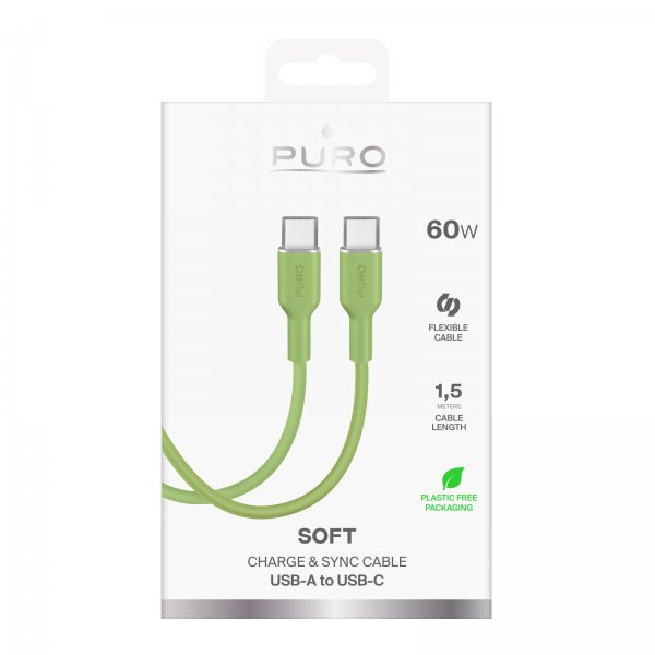 Kabel TPE 25W USB-C till USB-C 1.5m Salted Lime