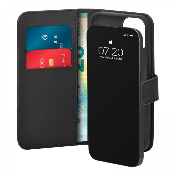 iPhone 15 Fodral Wallet Stand Svart