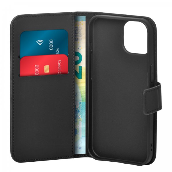 iPhone 15 Fodral Wallet Stand Svart