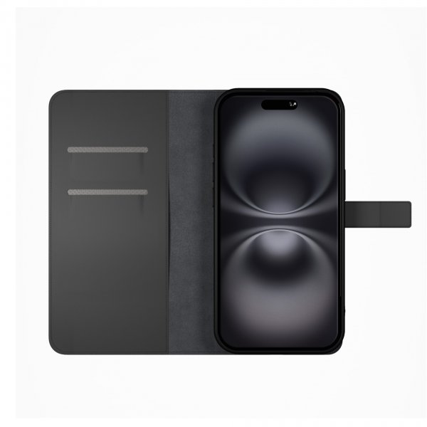 iPhone 16 Fodral Wallet Stand Svart