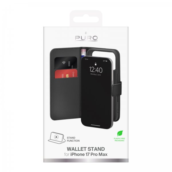 iPhone 17 Pro Max Fodral Wallet Stand Svart