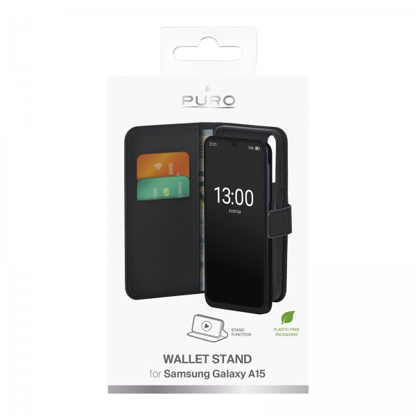 Samsung Galaxy A15 Fodral Wallet Stand Svart
