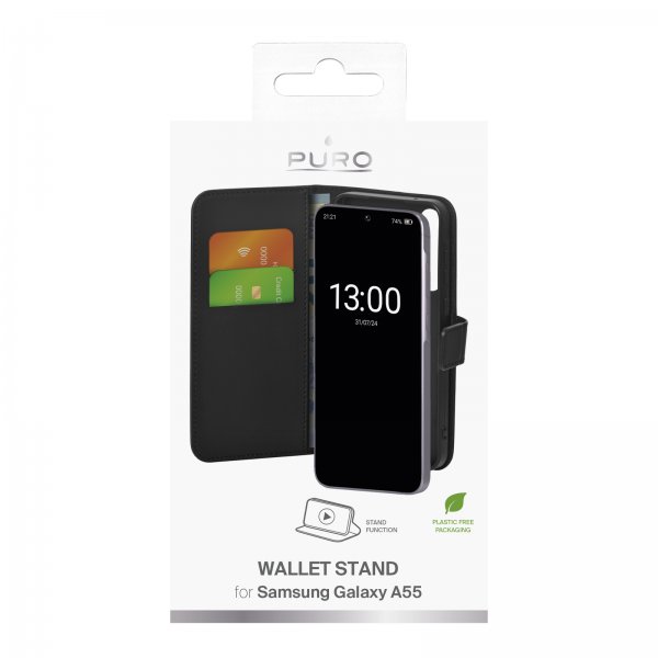 Samsung Galaxy A55 Fodral Wallet Stand Svart