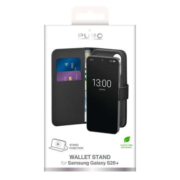 Samsung Galaxy S26 Plus Fodral Wallet Stand Svart