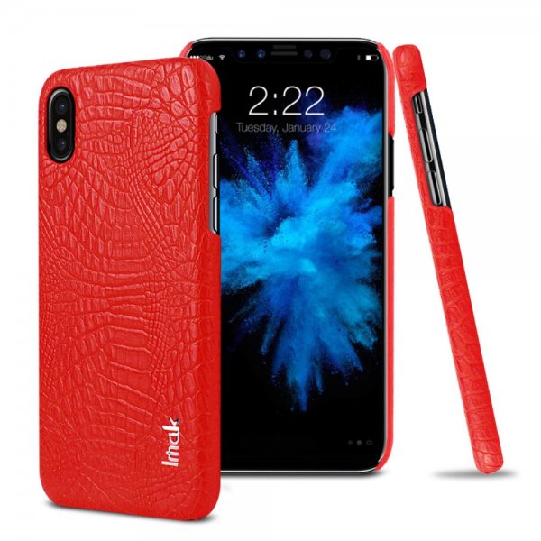 Ruiyi Series Mobilskal till iPhone X/Xs PU-läder Krokodil Textur Röd