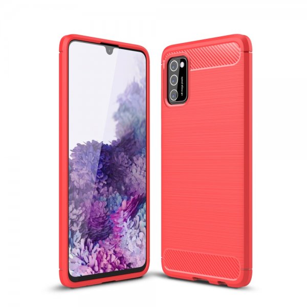 Samsung Galaxy A02s Cover Børstet Kulfibertekstur Rød