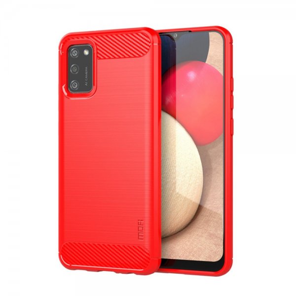 Samsung Galaxy A02s Cover Børstet Karbonfibertekstur Rød