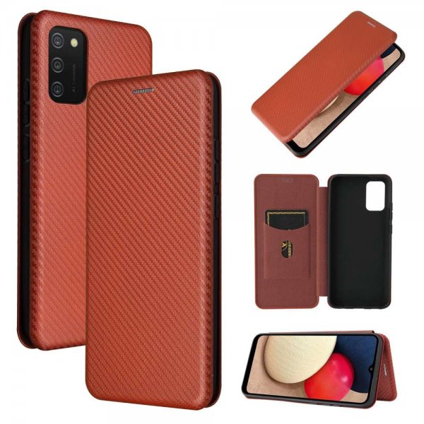 Samsung Galaxy A03s Fodral Kolfibertextur Rödbrun