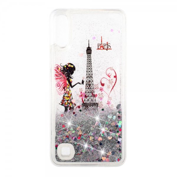 Samsung Galaxy A10 Skal Glitter Motiv Eiffeltornet och Fjärilstjej
