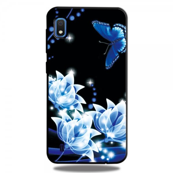 Samsung Galaxy A10 Skal Motiv Blåa Blommor och Fjäril