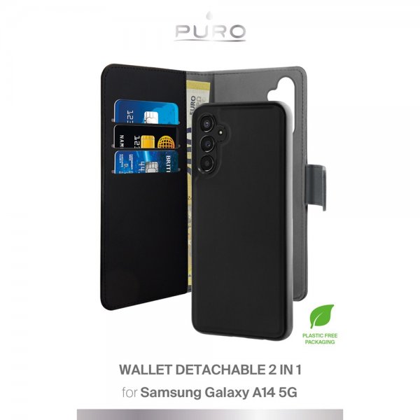 Samsung Galaxy A14 Fodral Wallet Detachable 2 in 1 Svart