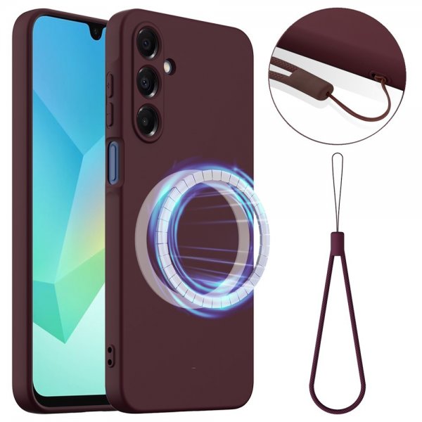 Samsung Galaxy A16 Skal med Strap Silikon MagSafe Vinröd