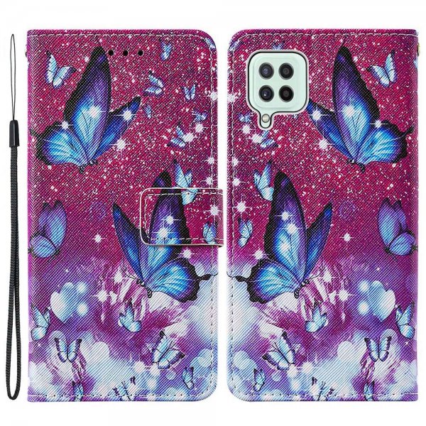 Samsung Galaxy A22 4G Fodral Motiv Lila Fjärilar