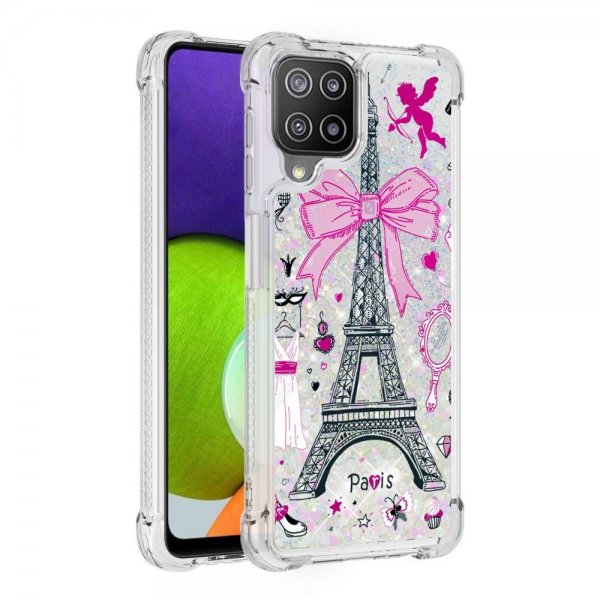 Samsung Galaxy A22 4G Skal Flytande Glitter Motiv Paris