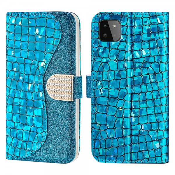 Samsung Galaxy A22 5G Fodral Krokodilmönster Glitter Blå