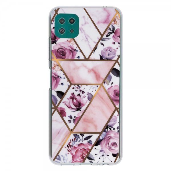 Samsung Galaxy A22 5G Skal Marmormönster Blommor Rosa