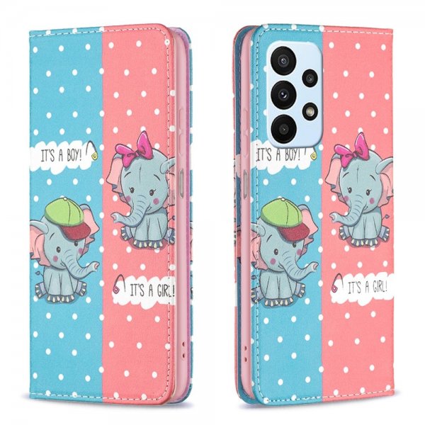 Samsung Galaxy A23 5G Fodral Flip Motiv Två Elefanter