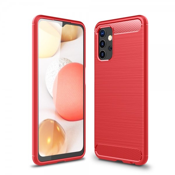Samsung Galaxy A32 5G Skal Borstad Kolfibertextur Röd