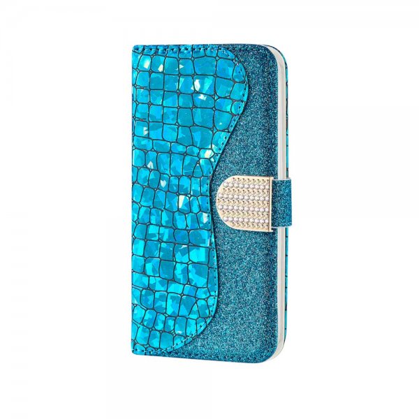 Samsung Galaxy A40 Fodral Krokodilmönster Glitter Blå
