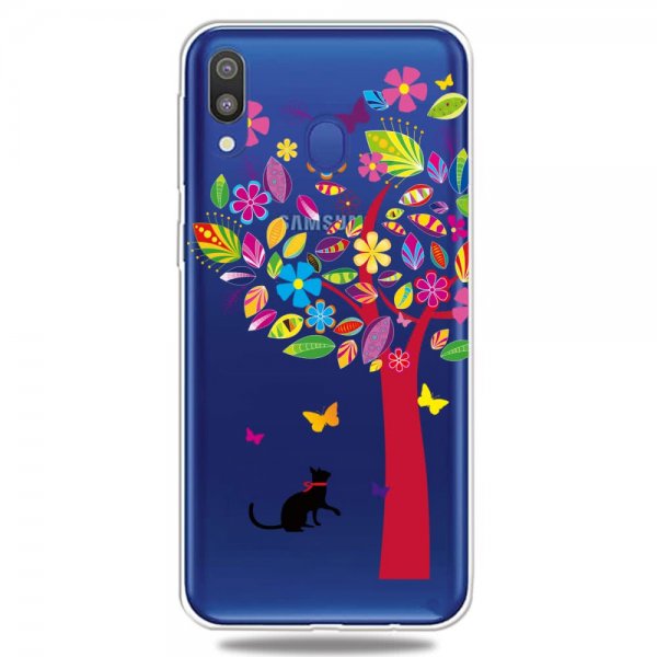 Samsung Galaxy A40 Skal Motiv Färgglatt träd och Katt