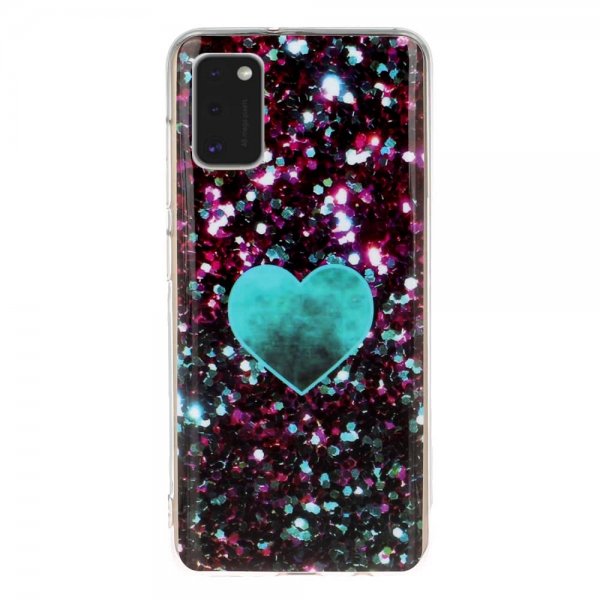 Samsung Galaxy A41 Skal Motiv Blått Hjärta Glitter