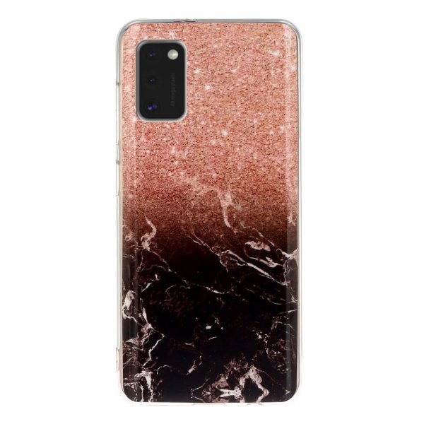 Samsung Galaxy A41 Skal Motiv Svart Marmor Rosa Glitter