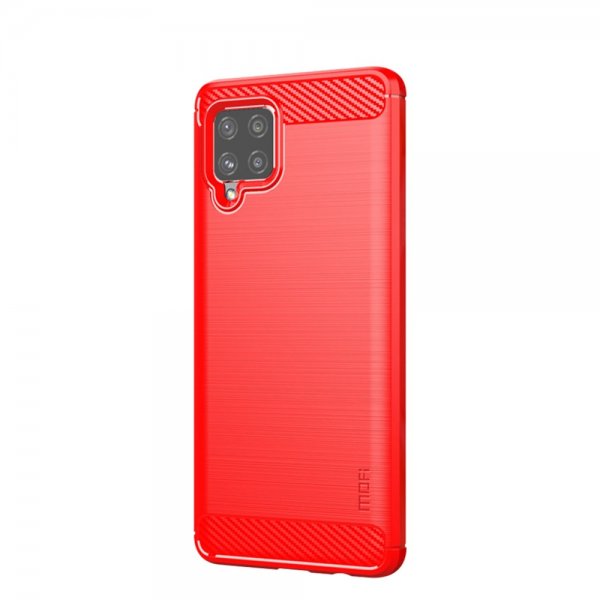 Samsung Galaxy A42 5G Skal Borstad Kolfibertextur Röd