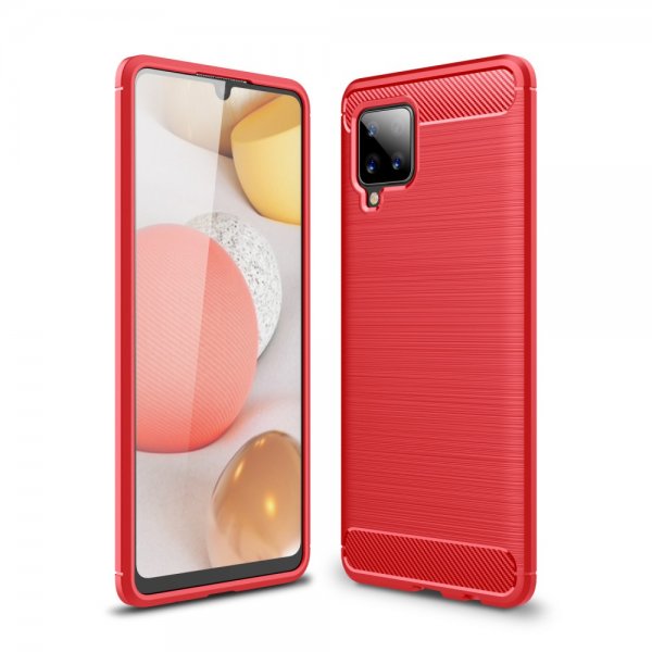 Samsung Galaxy A42 5G Skal Borstad Kolfibertextur Röd
