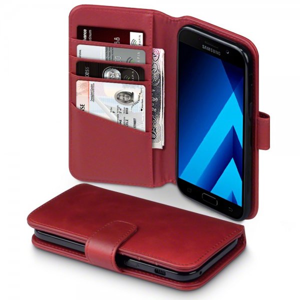 Samsung Galaxy A5 2017 Plånboksfodral Äkta Läder Röd