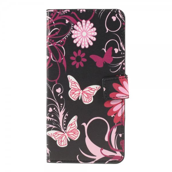 Samsung Galaxy A50 Plånboksfodral PU-läder Motiv Fjärilar och Blommor