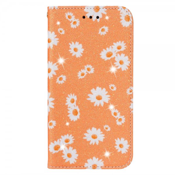 Samsung Galaxy A51 Fodral Glitter Blommönster Orange