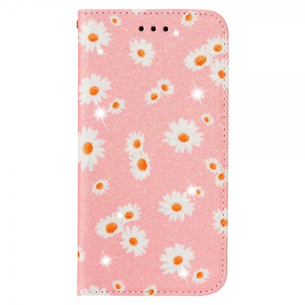 Samsung Galaxy A51 Fodral Glitter Blommönster Rosa