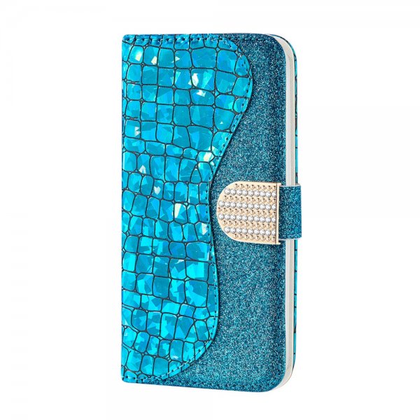 Samsung Galaxy A51 Fodral Krokodilmönster Glitter Blå