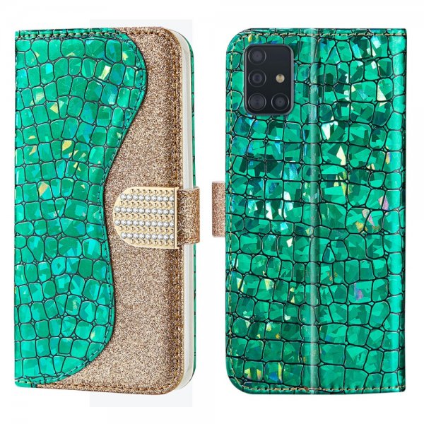 Samsung Galaxy A51 Fodral Krokodilmönster Glitter Grön