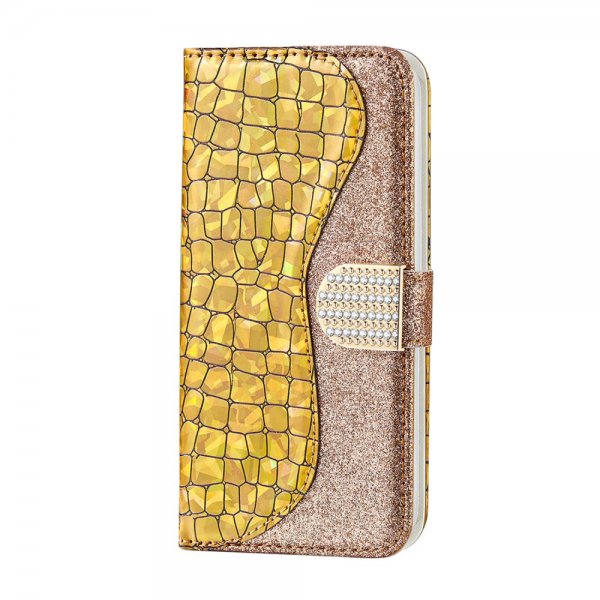 Samsung Galaxy A51 Fodral Krokodilmönster Glitter Guld