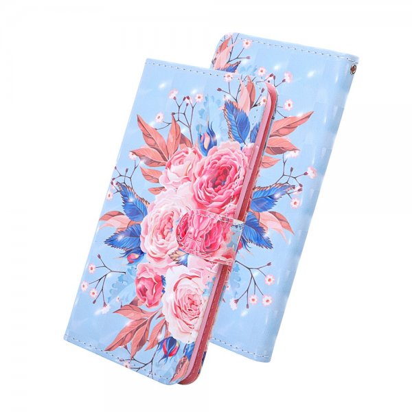 Samsung Galaxy A51 Fodral Motiv Rosa Blommor på Blått