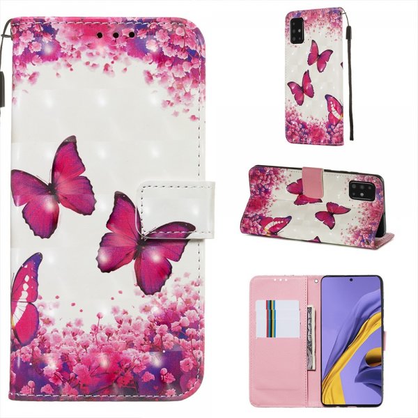 Samsung Galaxy A51 Fodral Motiv Rosa Fjärilar