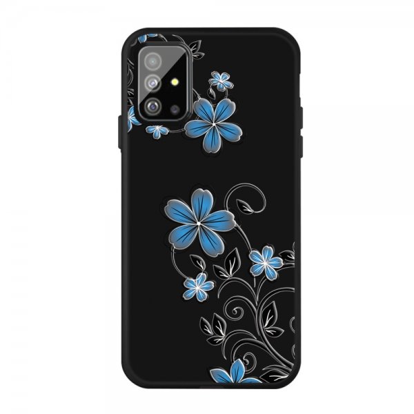 Samsung Galaxy A51 Skal Motiv Blå Blomma på Svart
