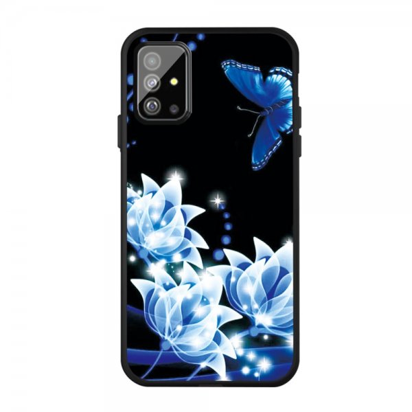 Samsung Galaxy A51 Skal Motiv Blå Fjäril och Blommor