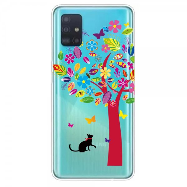 Samsung Galaxy A51 Skal Motiv Färgglatt Träd och Katt