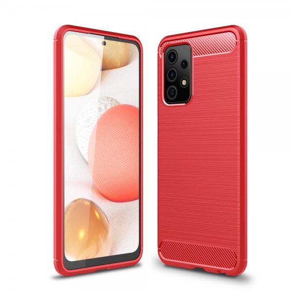 Samsung Galaxy A52/A52s 5G Skal Borstad Kolfibertextur Röd