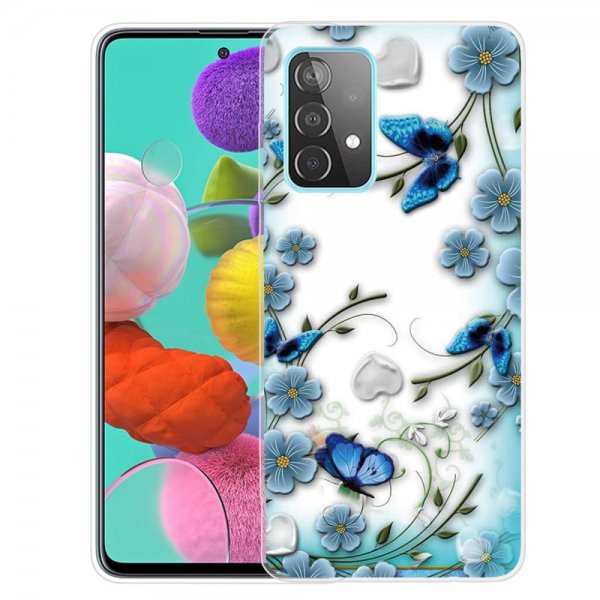 Samsung Galaxy A52/A52s 5G Skal Motiv Blåa Fjärilar och Blommor