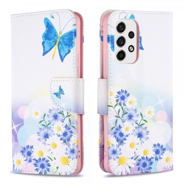 Samsung Galaxy A53 5G Fodral Motiv Blå Fjäril och Blommor