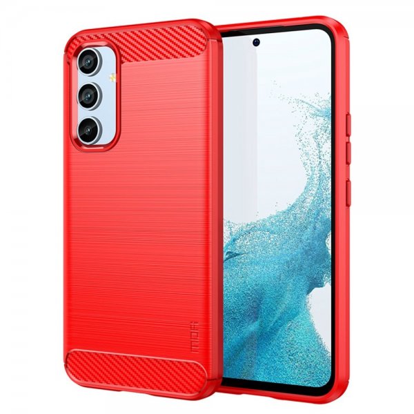 Samsung Galaxy A54 5G Skal Borstad Kolfibertextur Röd