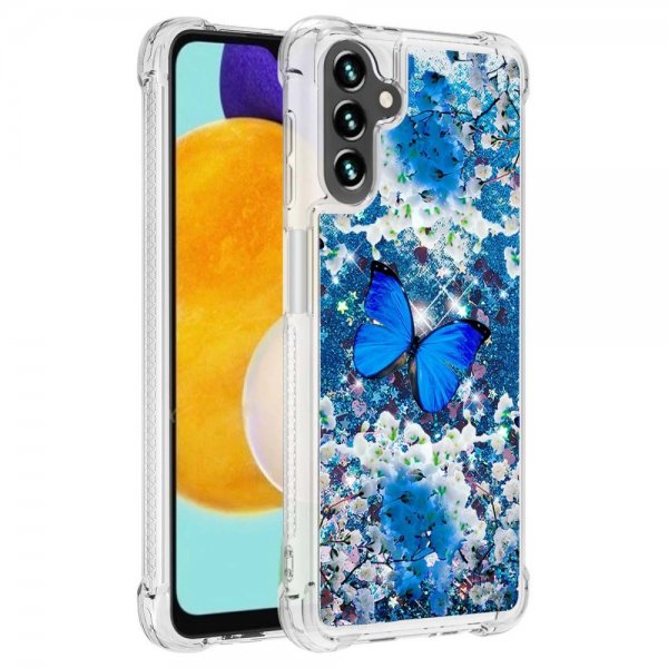 Samsung Galaxy A54 5G Skal Glitter Motiv Blå Fjäril