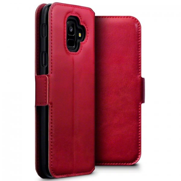 Samsung Galaxy A6 2018 Äkta läder Fodral Low Profile Röd