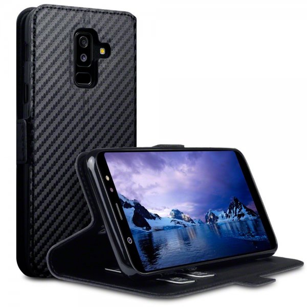 Samsung Galaxy A6 Plus 2018 Fodral Low Profile Kolfibertextur Svart