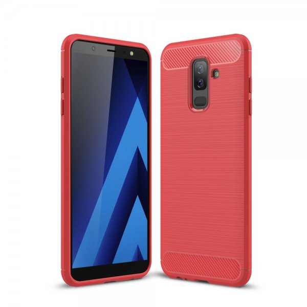 Samsung Galaxy A6 Plus 2018 Mobilskal Borstad och Kolfiber Design Röd