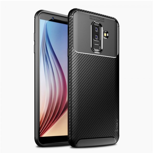 Samsung Galaxy A6 Plus 2018 Mobilskal TPU Kolfibertextur Svart